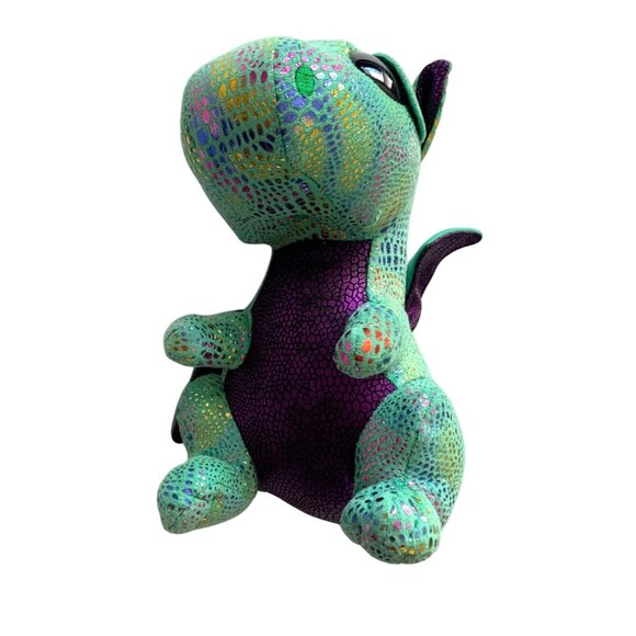 Ty Beanie Boos Medium 9 in Tall Green Dragon Cinder Stuffed Animal Toy Metallic - Picture 5 of 5